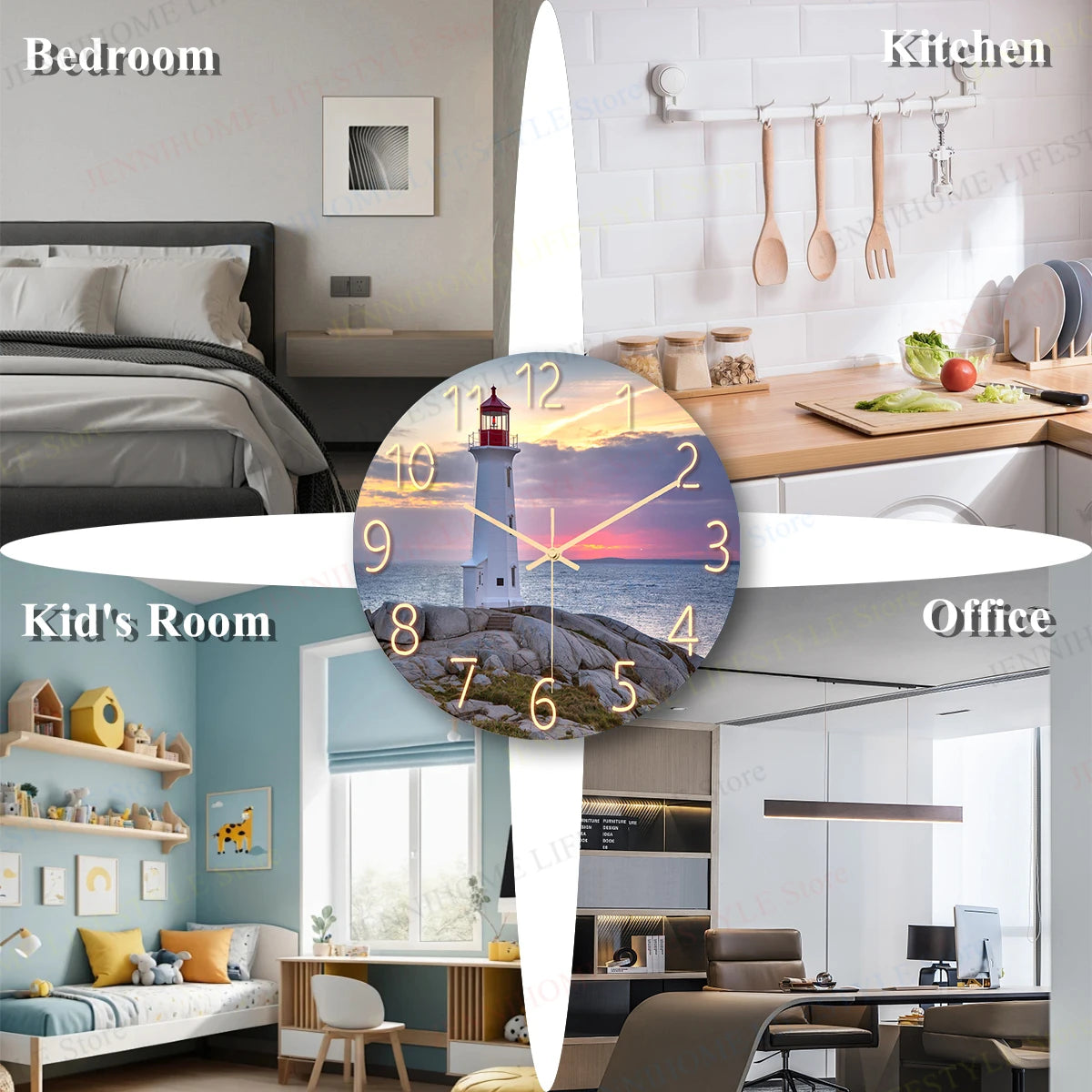 Beach Wall Clock Wall Art Clock Luxury Marble Watch Wall Mount Mechanic Clock Frameless Clock Wall Decor for Living Room Kitchen