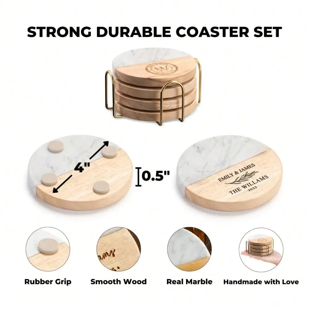 1 PC Custom Engraved Marble Coaster Set for Wedding, Anniversary, Engagement & Housewarming