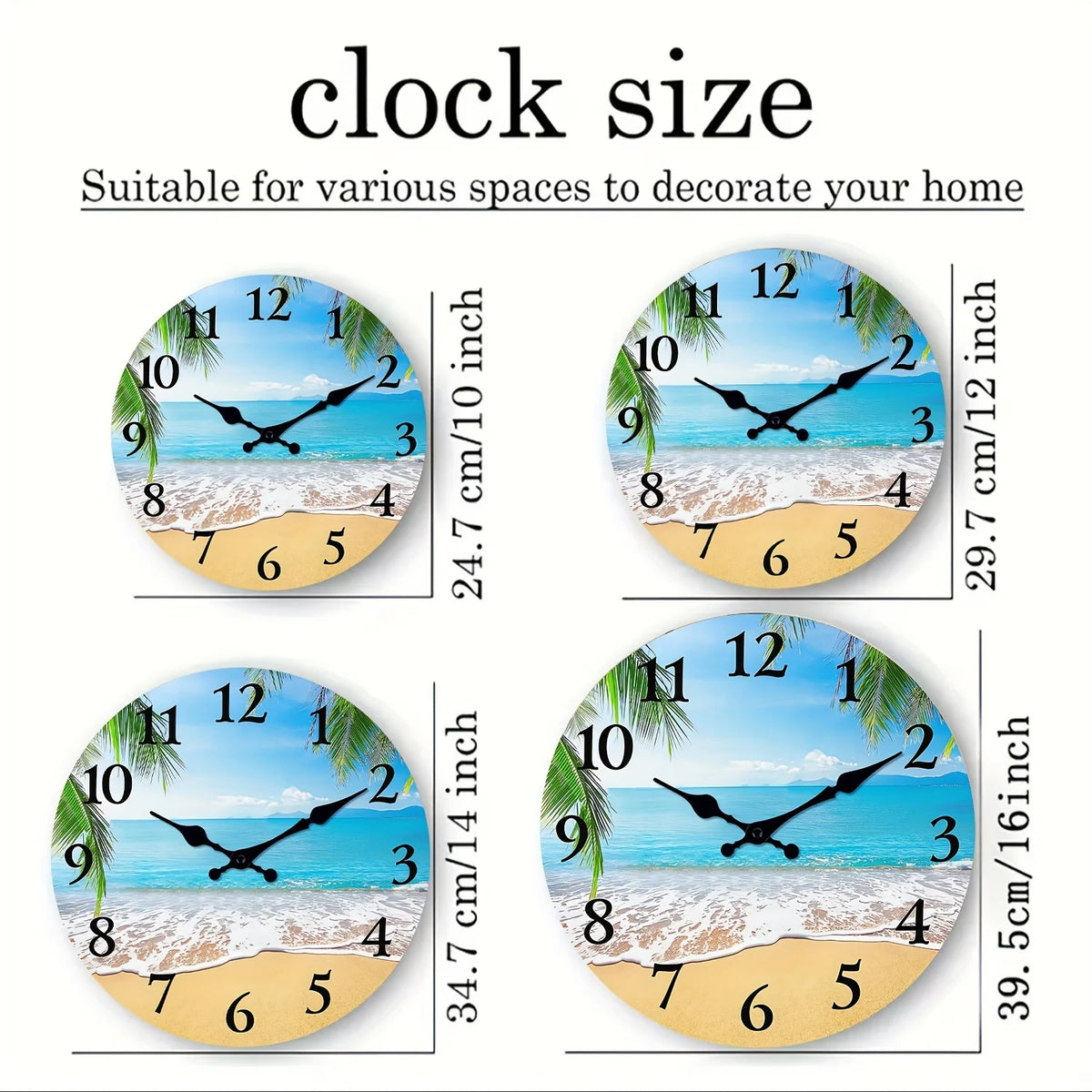 Light Luxury Beach Pattern Wooden Wall Clock for Living Room, Bedroom, Kitchen, Home Decoration, Silent Quartz Clock, Holiday Gift, 10 Inches, 12 Inches (No Battery)