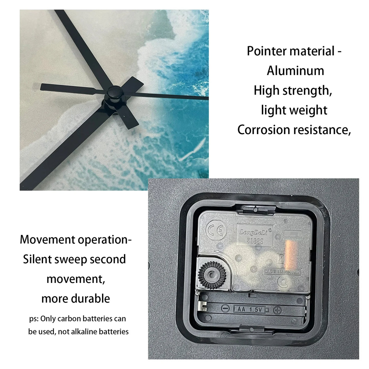 8inch Modern Fashion Seaside Beach Pattern Plastic Glass Wall Clock Living Room Bedroom Kitchen Home Decoration Wall Clock Silent Quartz Clock Holiday Gift (No Battery)