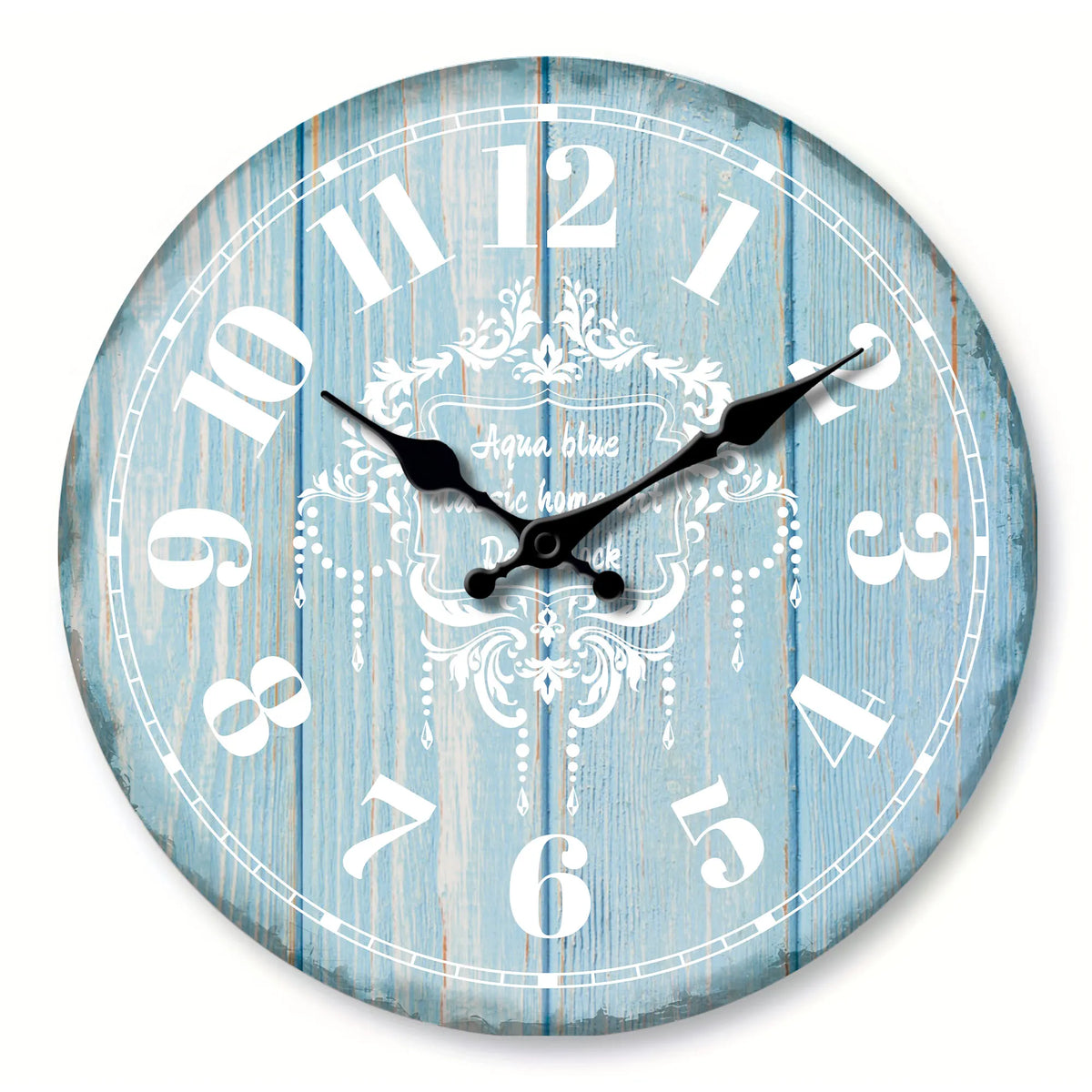 1pc Round wooden wall clock Marine decoration, retro blue wood texture design wall clock, silent clock, Beach outdoor wall clock