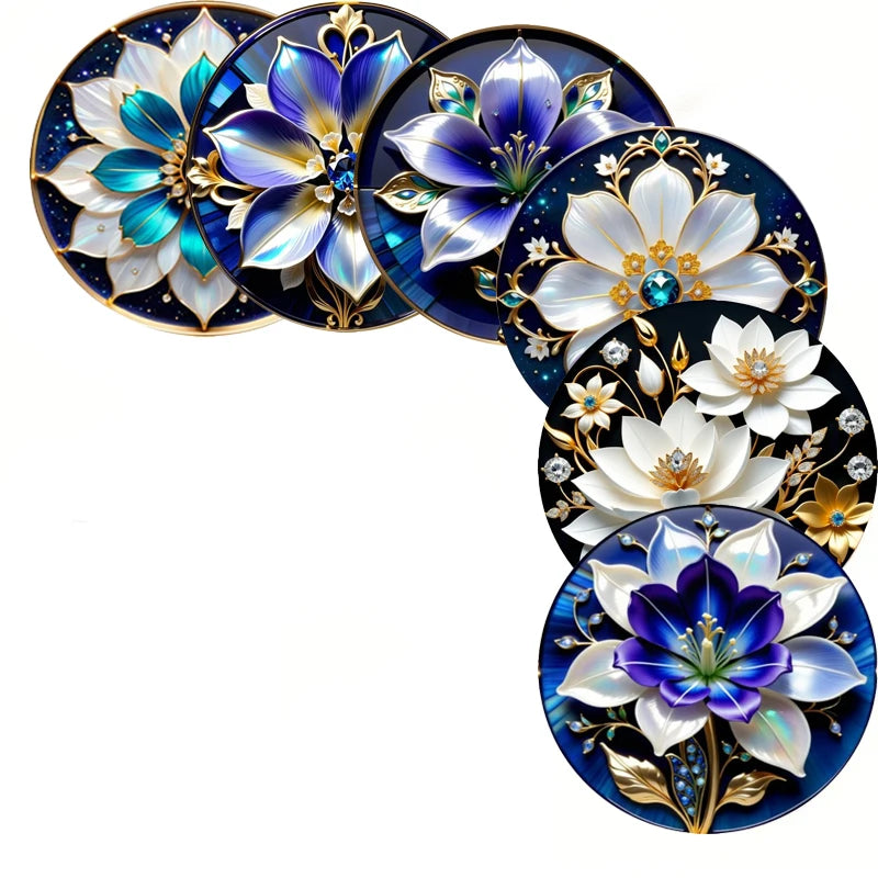 6 Pieces/Set of Floral Patterned Wooden Anti-Slip Coasters, Suitable for Home Office and Theme Party Decoration