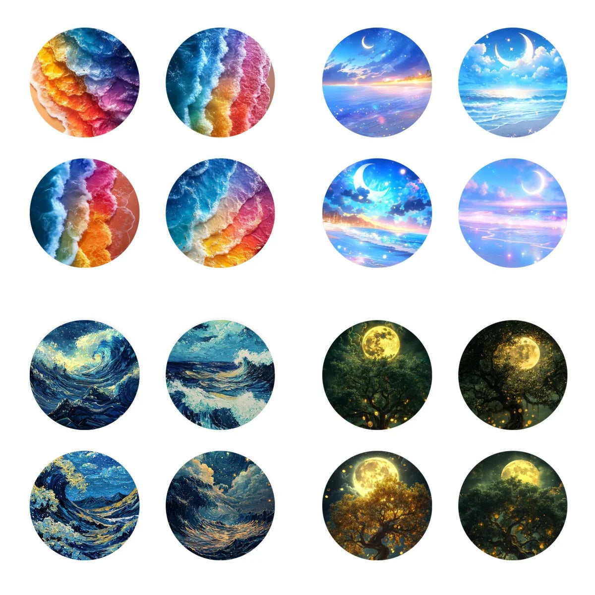 4-piece set of dreamy beach pattern art coasters, anti-slip wooden coasters, suitable for living rooms, offices and bars