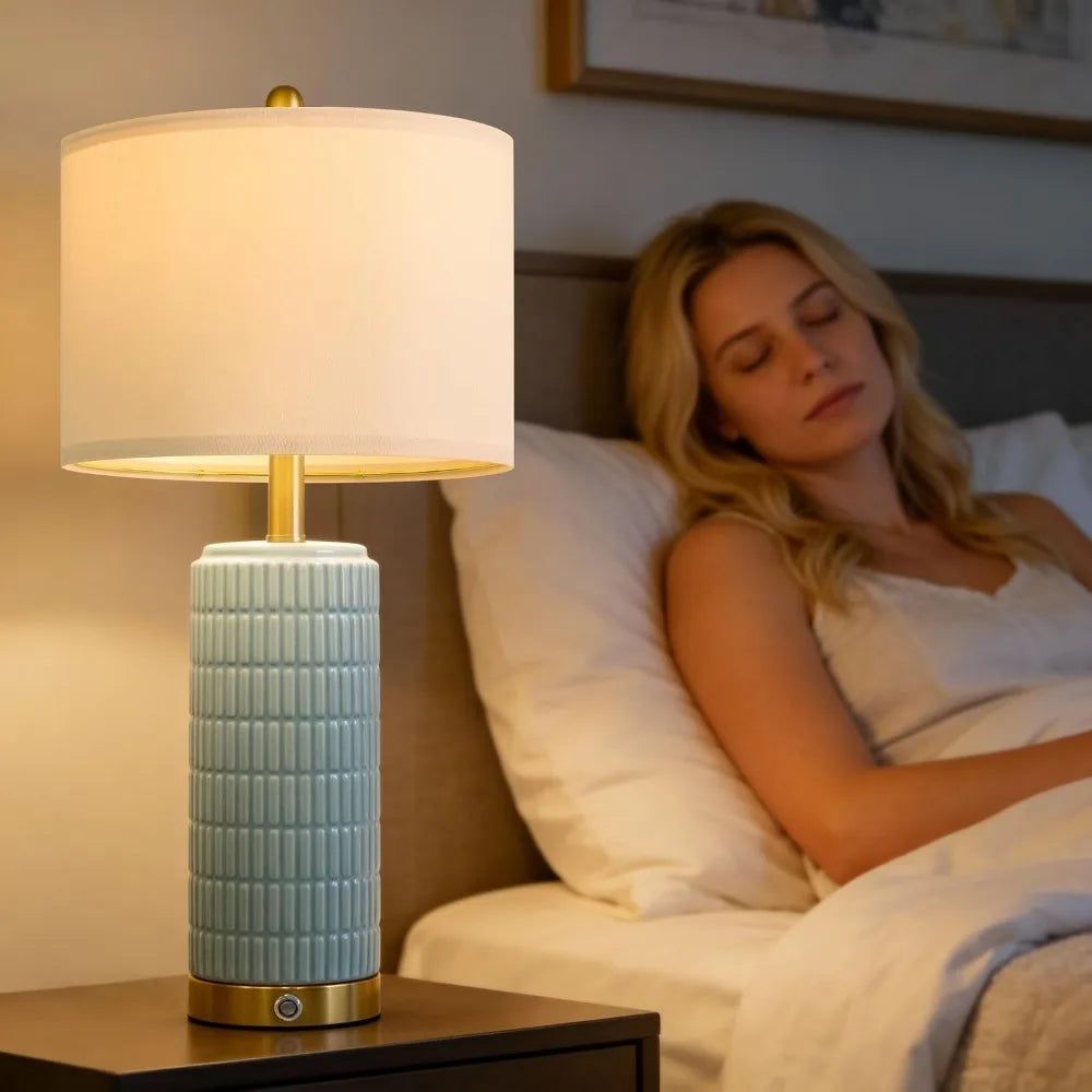 Best Selling 25'' Touch Lamps Set of 2, 3-Way Dimmable with USB Ports, Coastal Blue for Bedroom Living Room