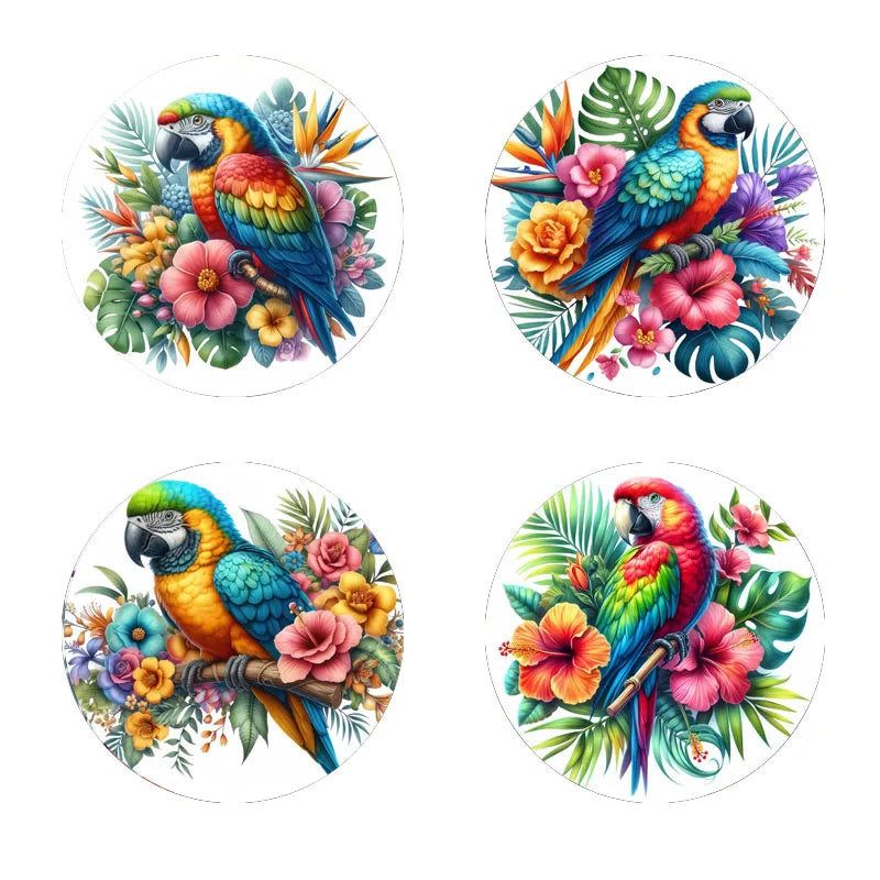 4 Sets of Colorful Bird Pattern Art Coasters, Wooden Anti-Slip Coasters, Suitable for Living Rooms, Offices, Bars, Etc