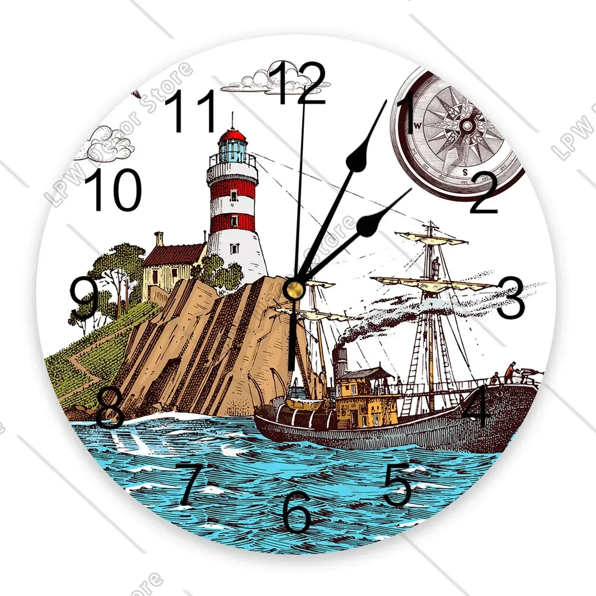 Sea Beach Sailing CloudsWall Clock Home Decor Bedroom Silent Wall Digital Clock Wall Clock Modern Design