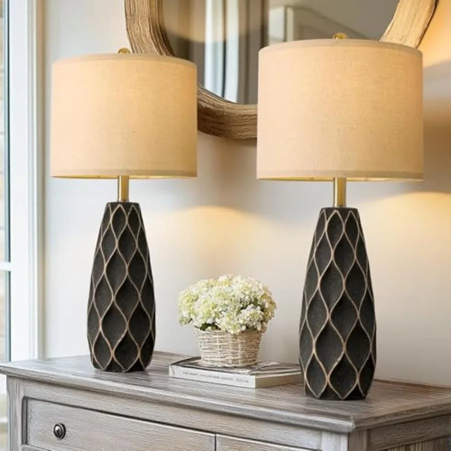 27.5" Ceramic Table Lamps for Bedroom Living Room Lamps Set of 2 Modern Bedside Nightstand Lamp Farmhouse Vintage Rustic Boho R