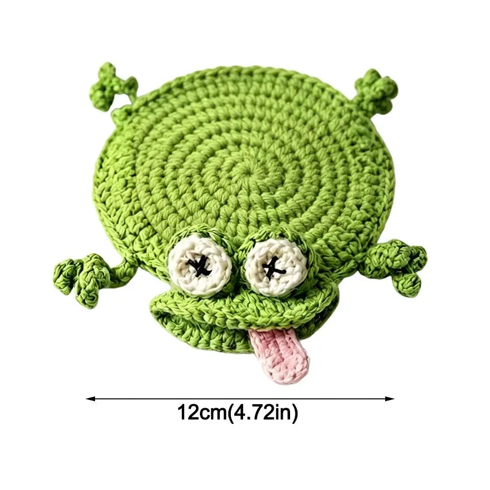 Handmade Crochet Craft Crochet Animal Coaster Soft Knitted Animal Shape Design Knitted Drink Coaster Creative Cartoon Style