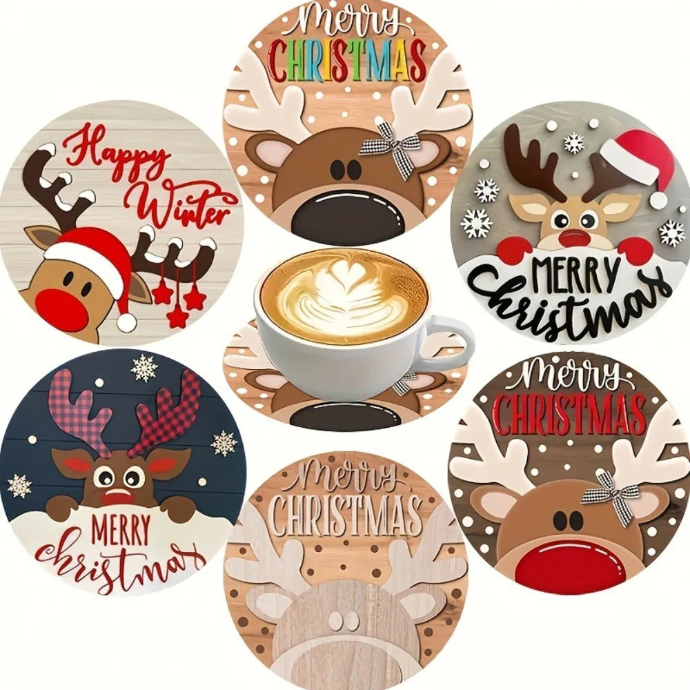 6/8Pcs/set Wooden Placemat Set Design Circular Gathering Family Party Desktop Decoration Wooden Crafts Home Table Linen Coaster