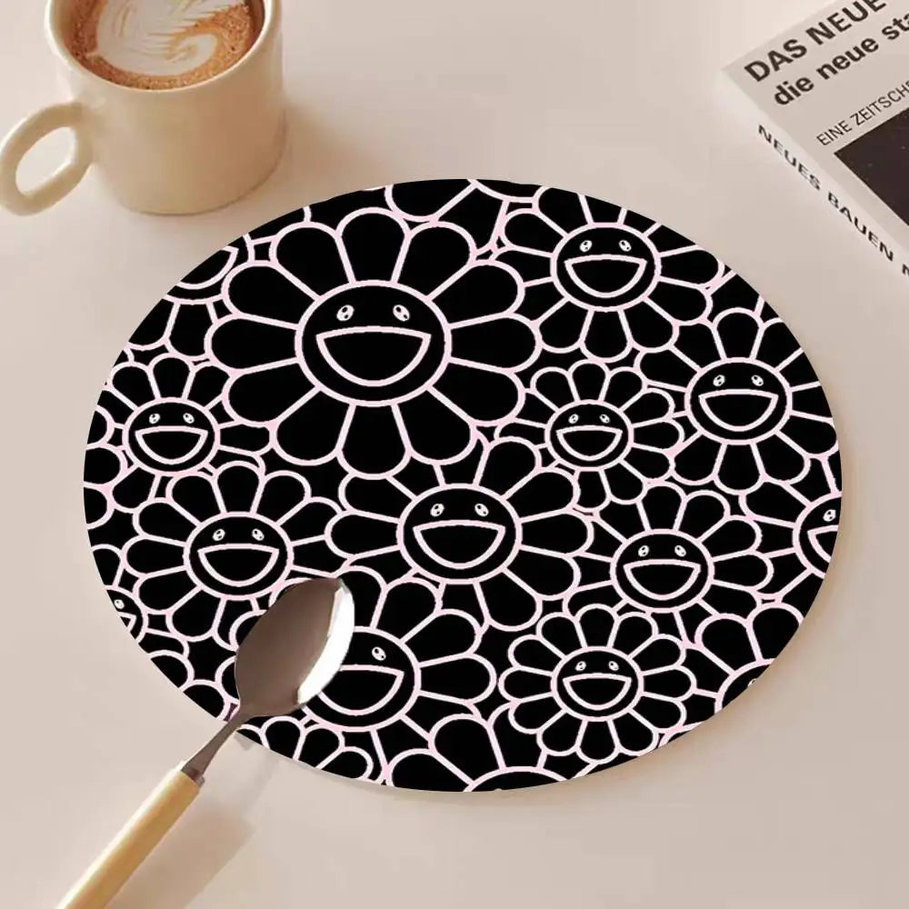 Cute T-Takashi Flowers M-Murakami Round Wooden Coasters Suitable For Restaurants And Coffee Home Gift Choice Holidays