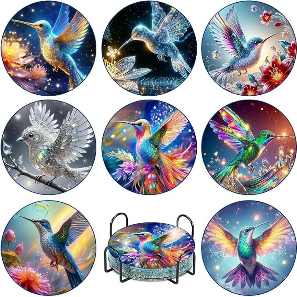 8 Pieces of Diamond Art Painting Coasters with Brackets, DIY Cat Patterned Diamond Art Coasters, Suitable for Both Adults and Be