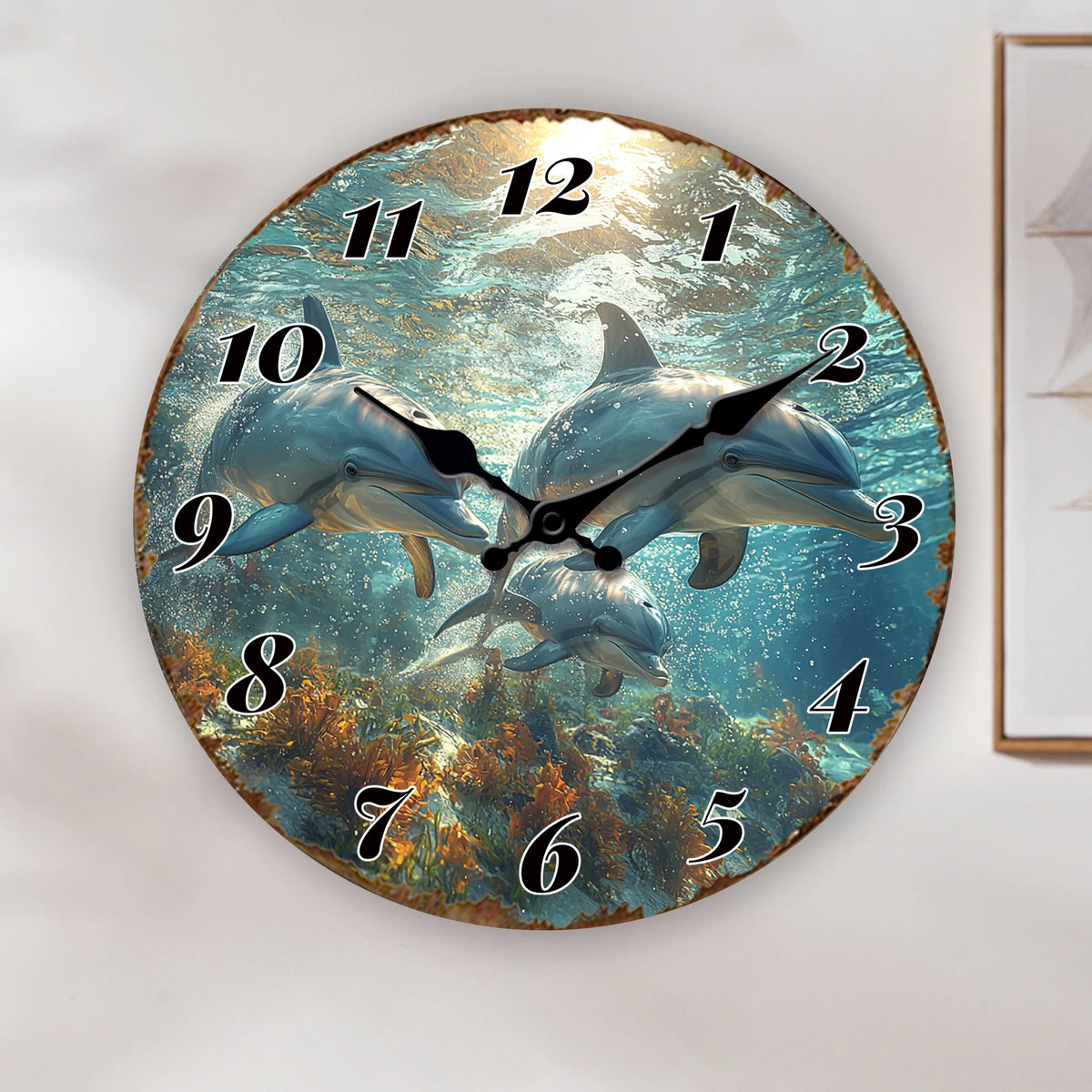 Underwater Dolphins Wall Clock, Ocean Life Theme Decor