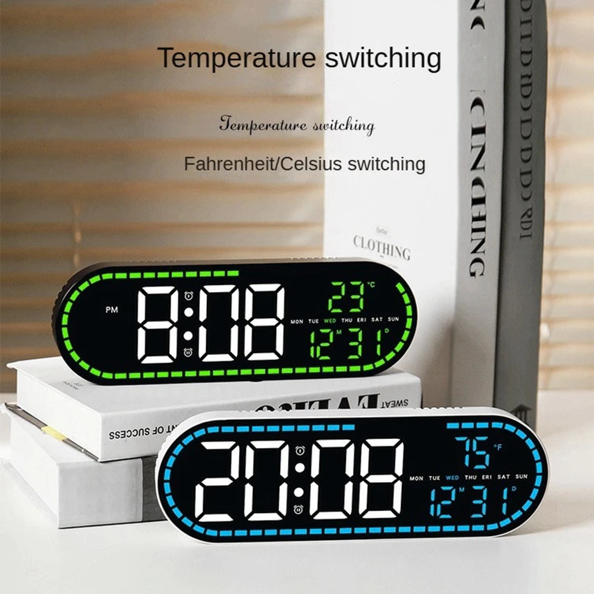Large Digital Wall Clock Temperature and Date Week Display Electronic LED Table Alarm Clocks Brightness Adjustable 12/24H Format