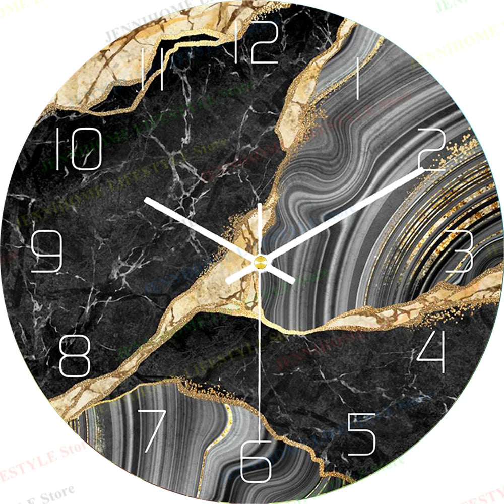 Beach Wall Clock Wall Art Clock Luxury Marble Watch Wall Mount Mechanic Clock Frameless Clock Wall Decor for Living Room Kitchen