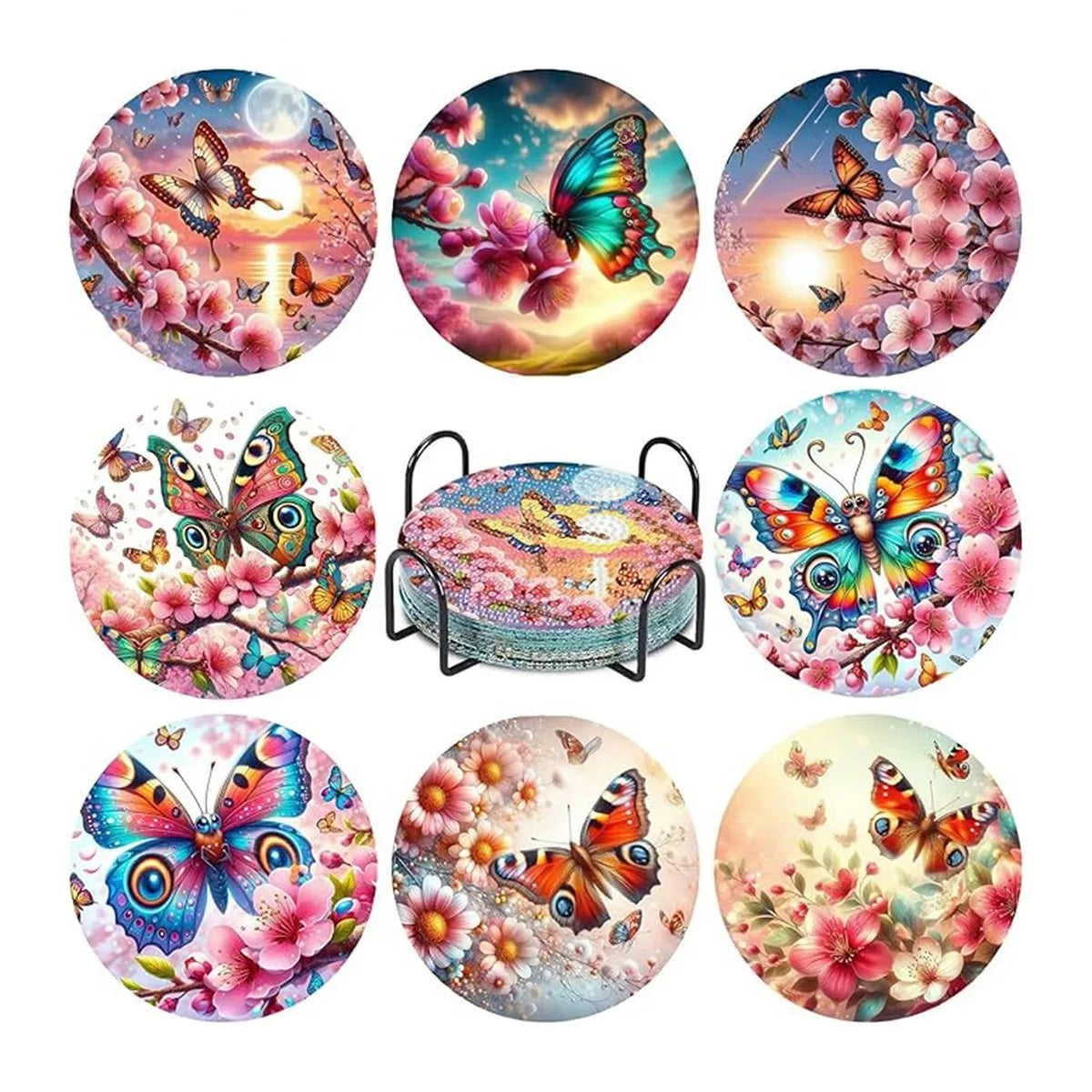 8 Pieces of Diamond Art Painting Coasters with Brackets, DIY Cat Patterned Diamond Art Coasters, Suitable for Both Adults and Be