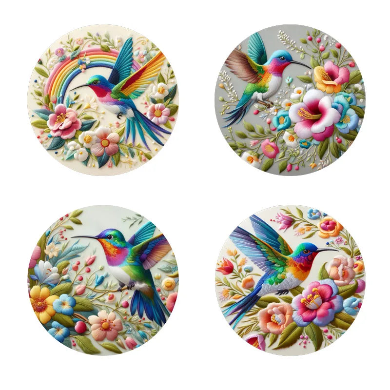 4 Sets of Colorful Bird Pattern Art Coasters, Wooden Anti-Slip Coasters, Suitable for Living Rooms, Offices, Bars, Etc
