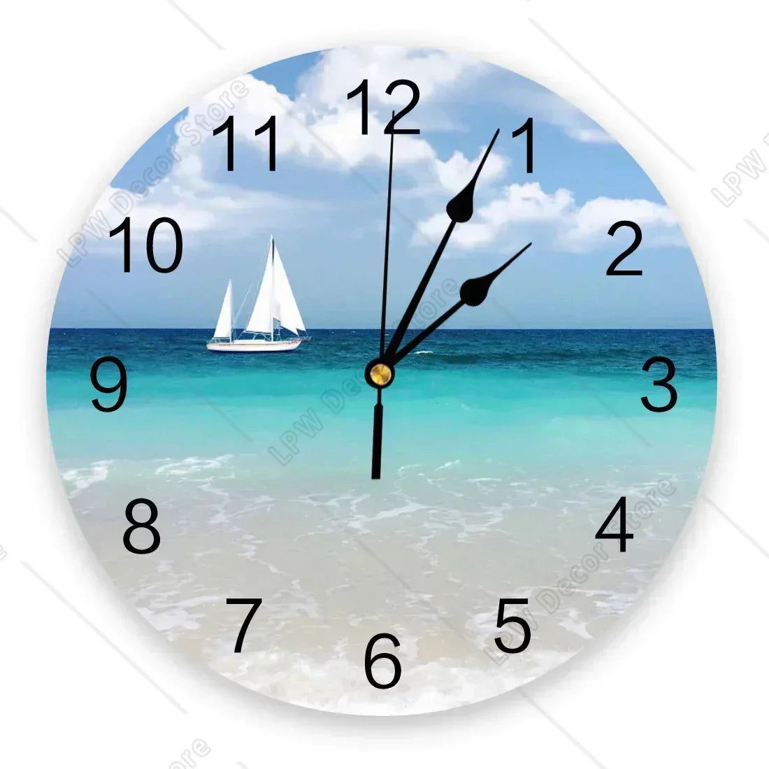 Sea Beach Sailing CloudsWall Clock Home Decor Bedroom Silent Wall Digital Clock Wall Clock Modern Design