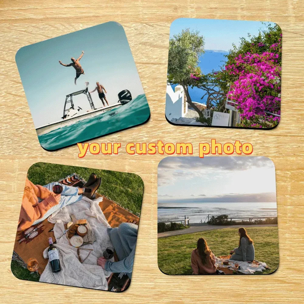 Customized Personalized Square Photo Coasters Free Custom Text Photo Logo Creative Tea Coasters For Family And Friends Wholesale