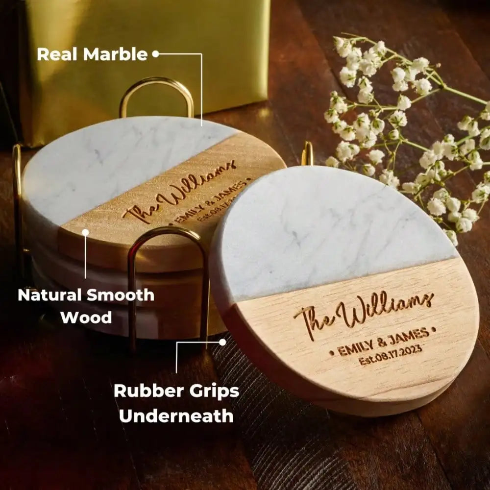 1 PC Custom Engraved Marble Coaster Set for Wedding, Anniversary, Engagement & Housewarming