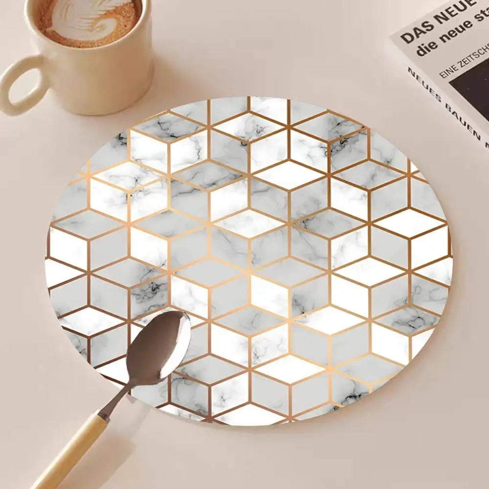 Golden Line Marble Pattern Round Wooden Coasters Suitable For Restaurants And Coffee Home Gift Choice Holidays