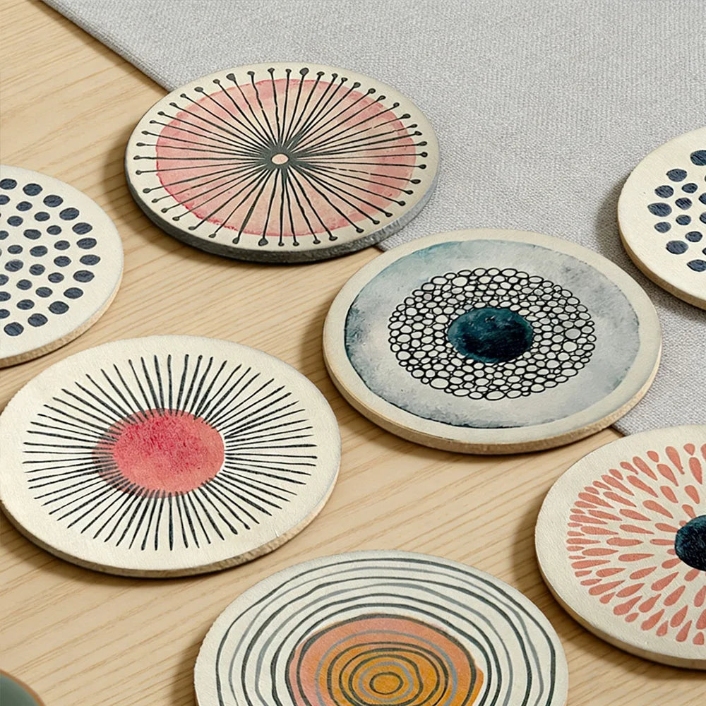 Art Design Coaster Set 6 Pcs Heat Resistant Non-Slip Drink Coasters for Home Office Cafe Decor