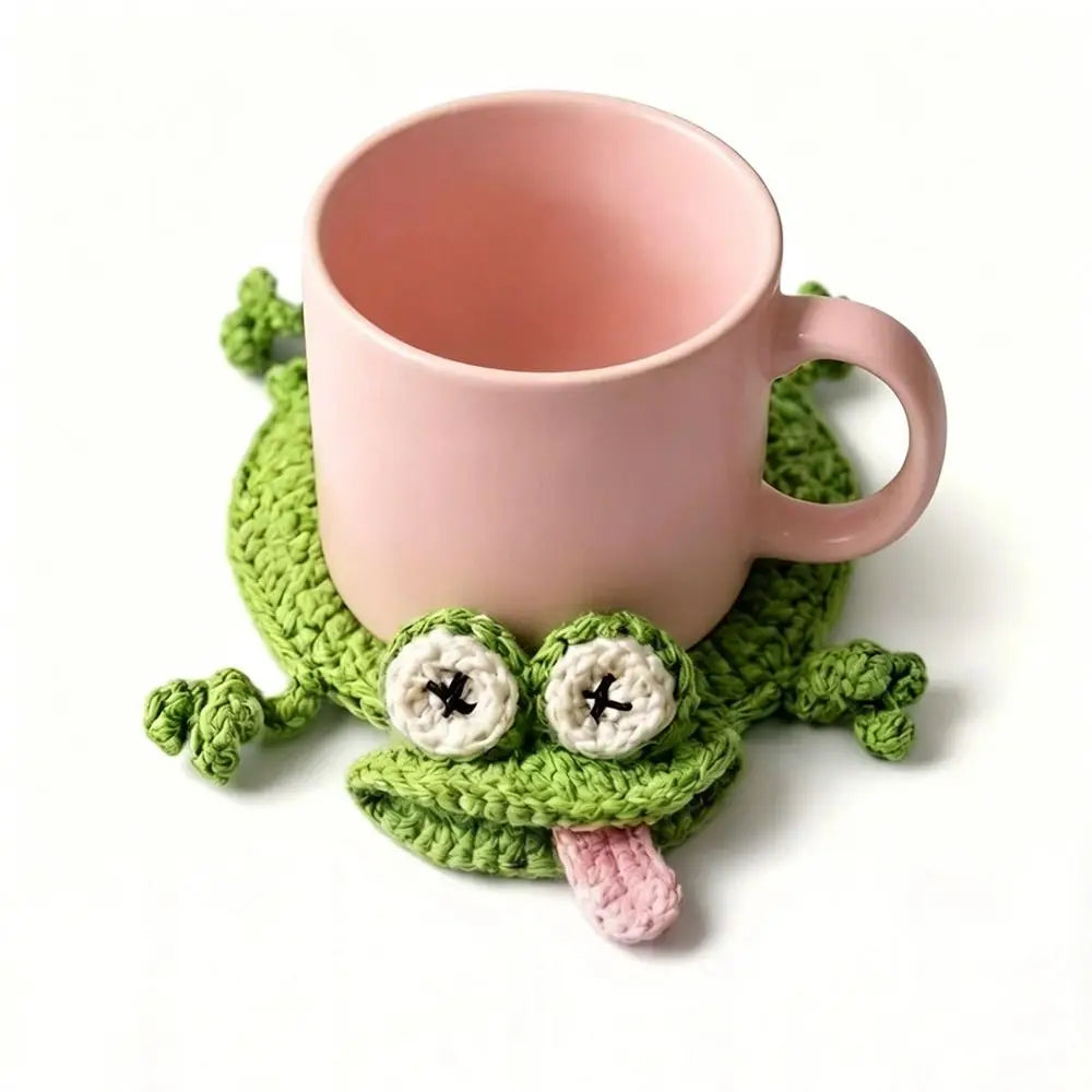Handmade Crochet Craft Crochet Animal Coaster Soft Knitted Animal Shape Design Knitted Drink Coaster Creative Cartoon Style
