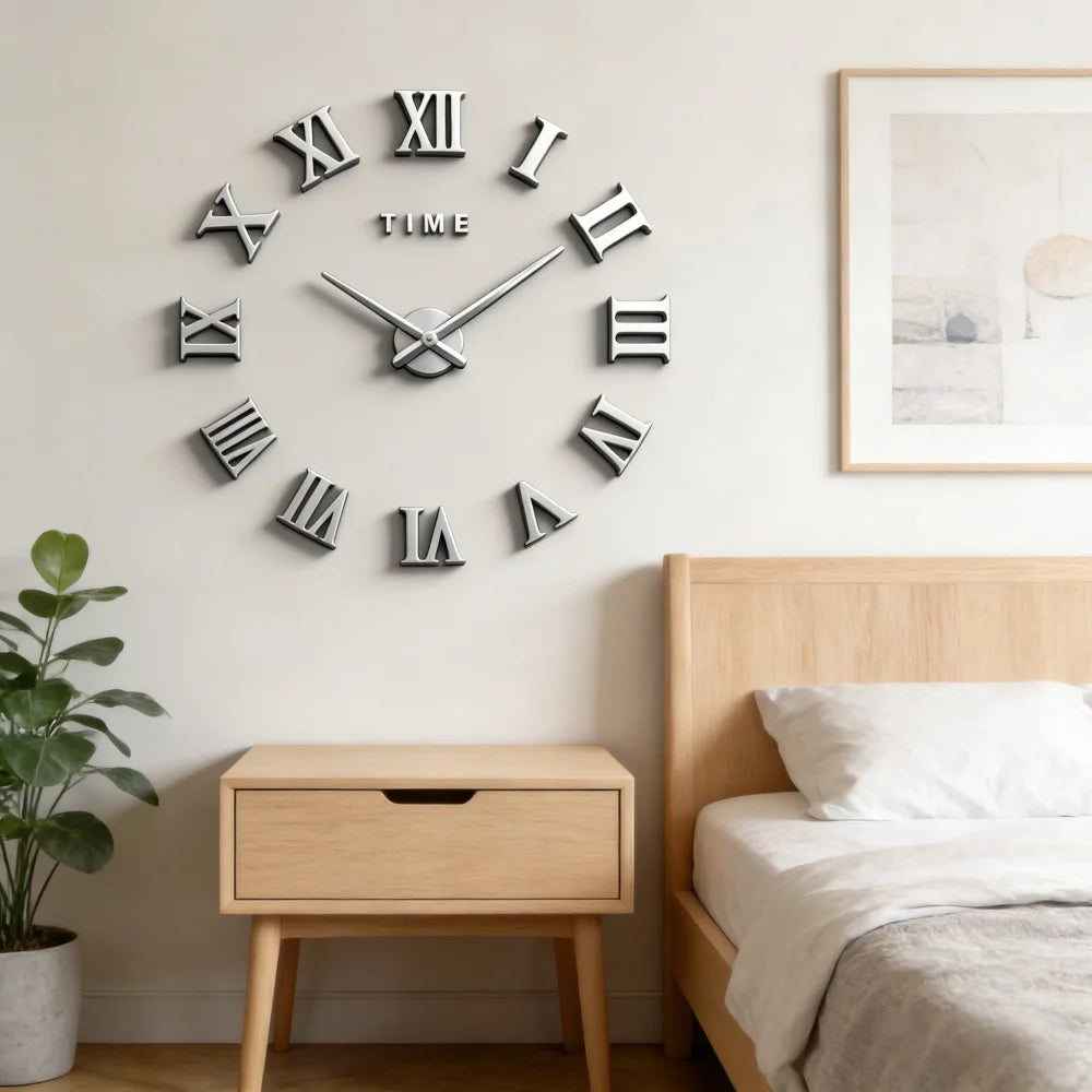 2D/3D Large Roman Numeral Acrylic Mirror Wall Clock Sticker Fashion DIY Quartz Clocks Watch Home Decoration Living Room Stickers