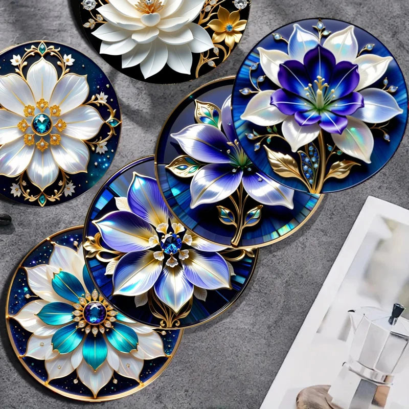 6 Pieces/Set of Floral Patterned Wooden Anti-Slip Coasters, Suitable for Home Office and Theme Party Decoration