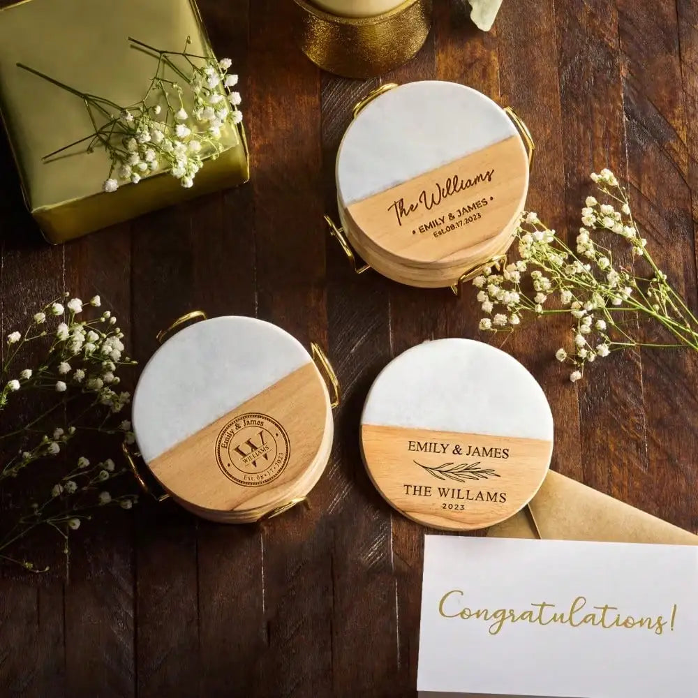 1 PC Custom Engraved Marble Coaster Set for Wedding, Anniversary, Engagement & Housewarming