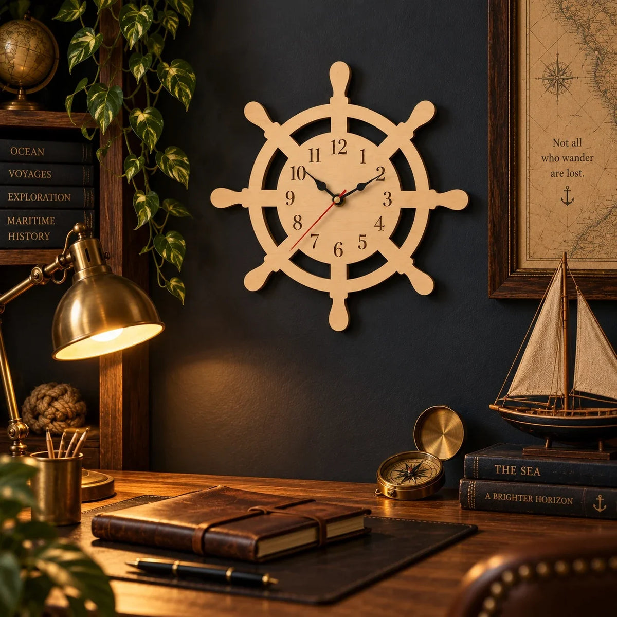 Wooden Ship Wheel Wall Clock, Wooden Clock, Maritime Beach House Wall Art, Rustic Sailing Decor, Seaside Living Room Clock