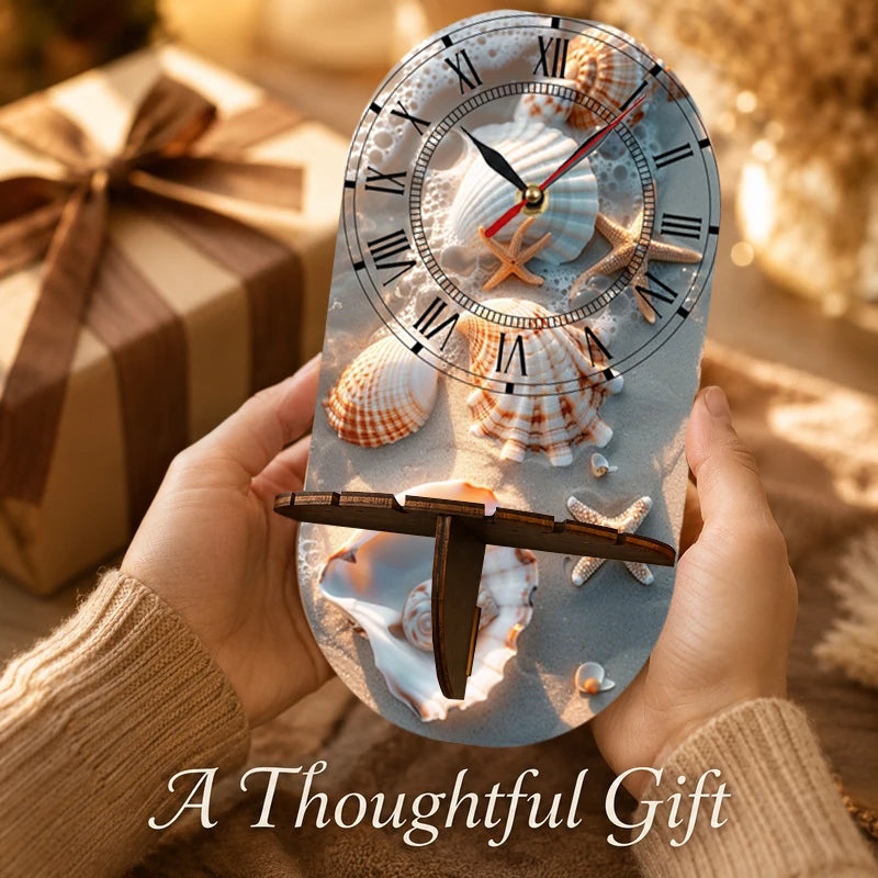 Seashell Tide Dial Wooden Wall Clock, Beachcombing Inspiration Design, Natural Artistic Timepiece Blending Halloween Twilight Ti