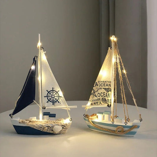 Wooden Sailing Boat Figurines,Mediterranean Style Wood Sailboat Handwork Crafts,Home Living Room Nautical Decoration Gifts - Unique Finds Market LLC