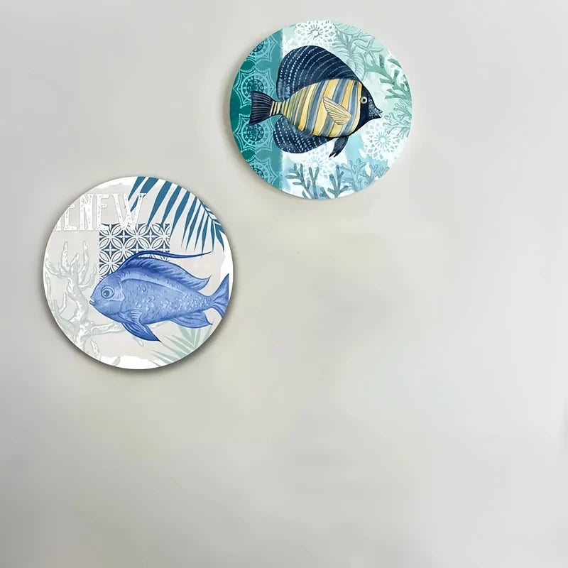 10CM 6PCS 2D Ecology Ocean Underwater Scene Wooden Coasters Ocean Surroundings Furniture Decoration Gift Desktop Protection