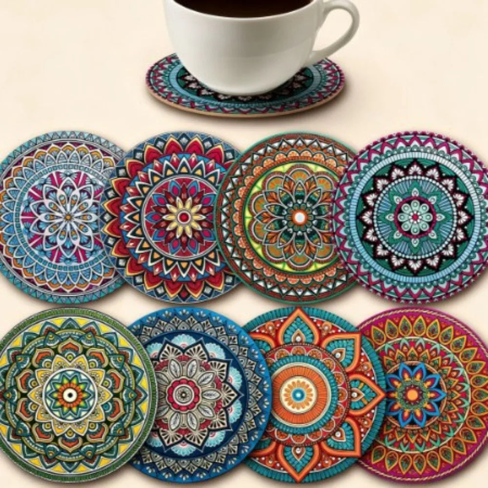 6/8Pcs/set Wooden Placemat Set Design Circular Gathering Family Party Desktop Decoration Wooden Crafts Home Table Linen Coaster