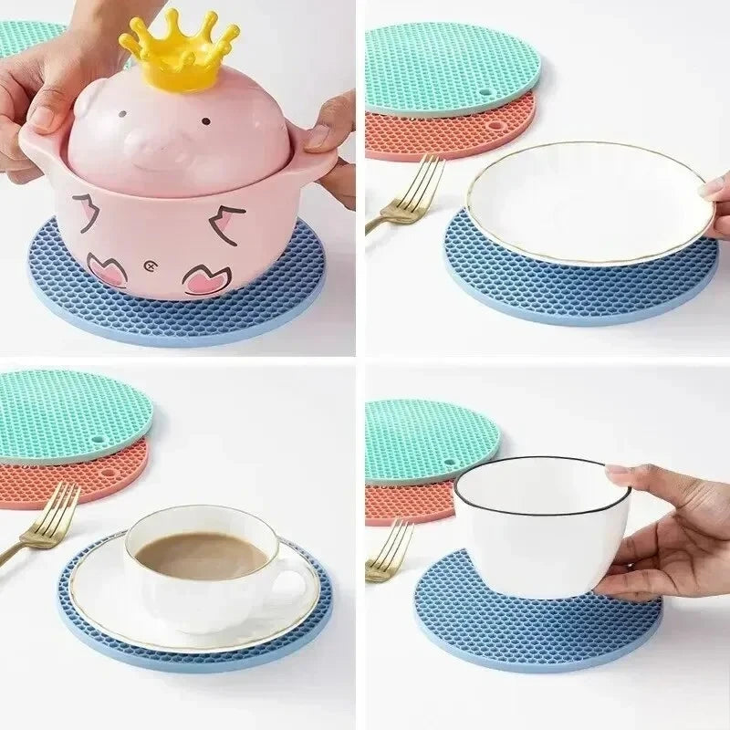 Round Heat Resistant Silicone Mat Drink Cup Coasters Insulation 13.5*13.5cm Non Slip  Placemat Kitchen Accessories Pot Holder