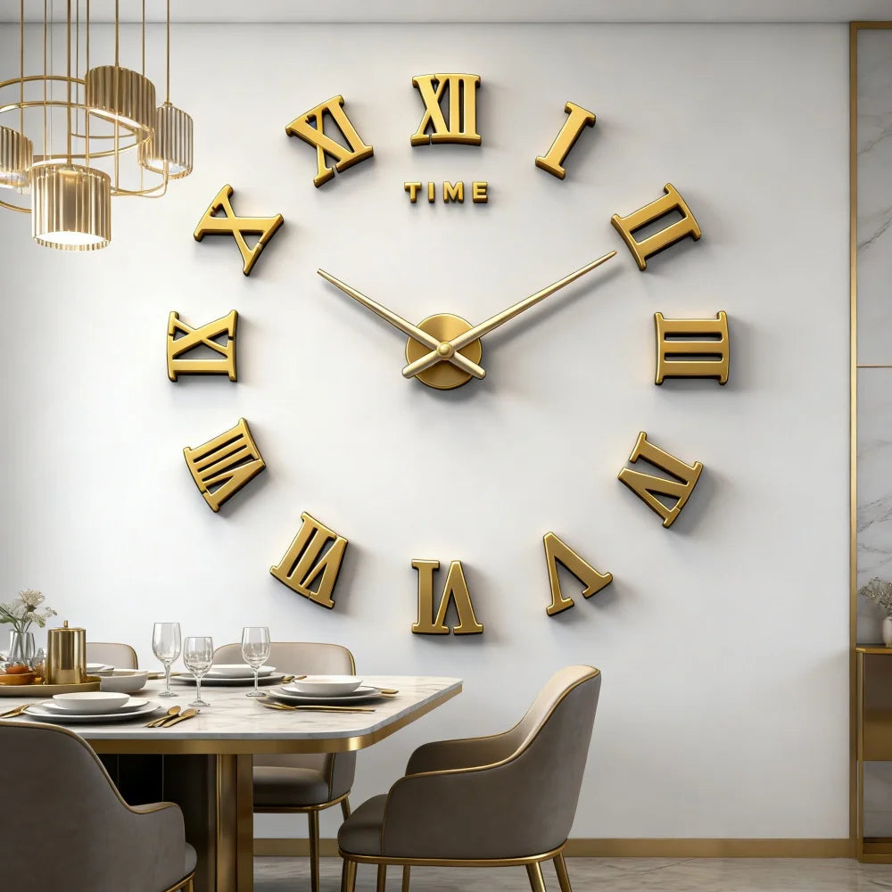 2D/3D Large Roman Numeral Acrylic Mirror Wall Clock Sticker Fashion DIY Quartz Clocks Watch Home Decoration Living Room Stickers