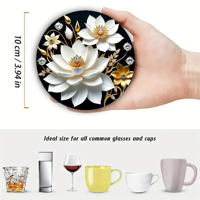 6 Pieces/Set of Floral Patterned Wooden Anti-Slip Coasters, Suitable for Home Office and Theme Party Decoration