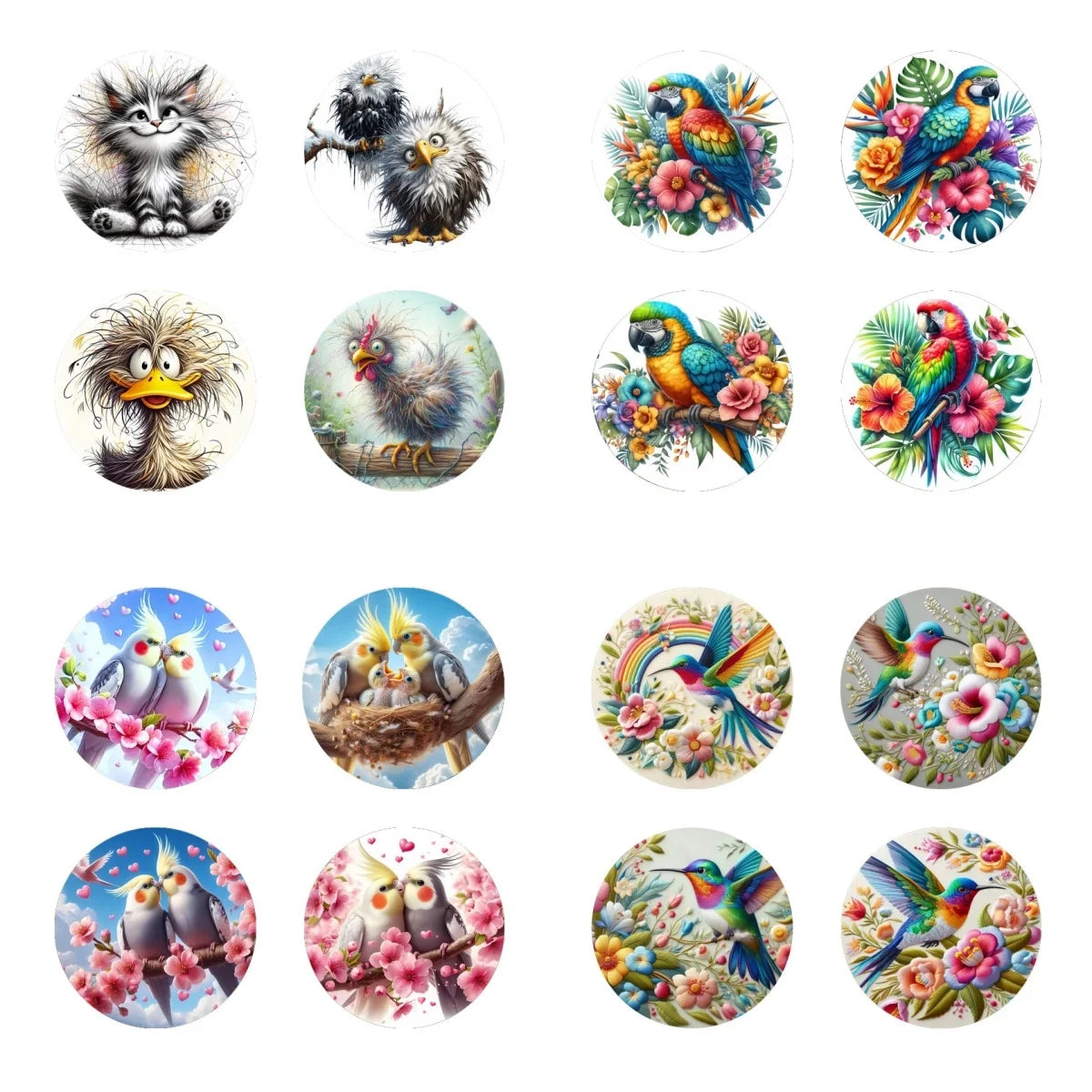 4 Sets of Colorful Bird Pattern Art Coasters, Wooden Anti-Slip Coasters, Suitable for Living Rooms, Offices, Bars, Etc