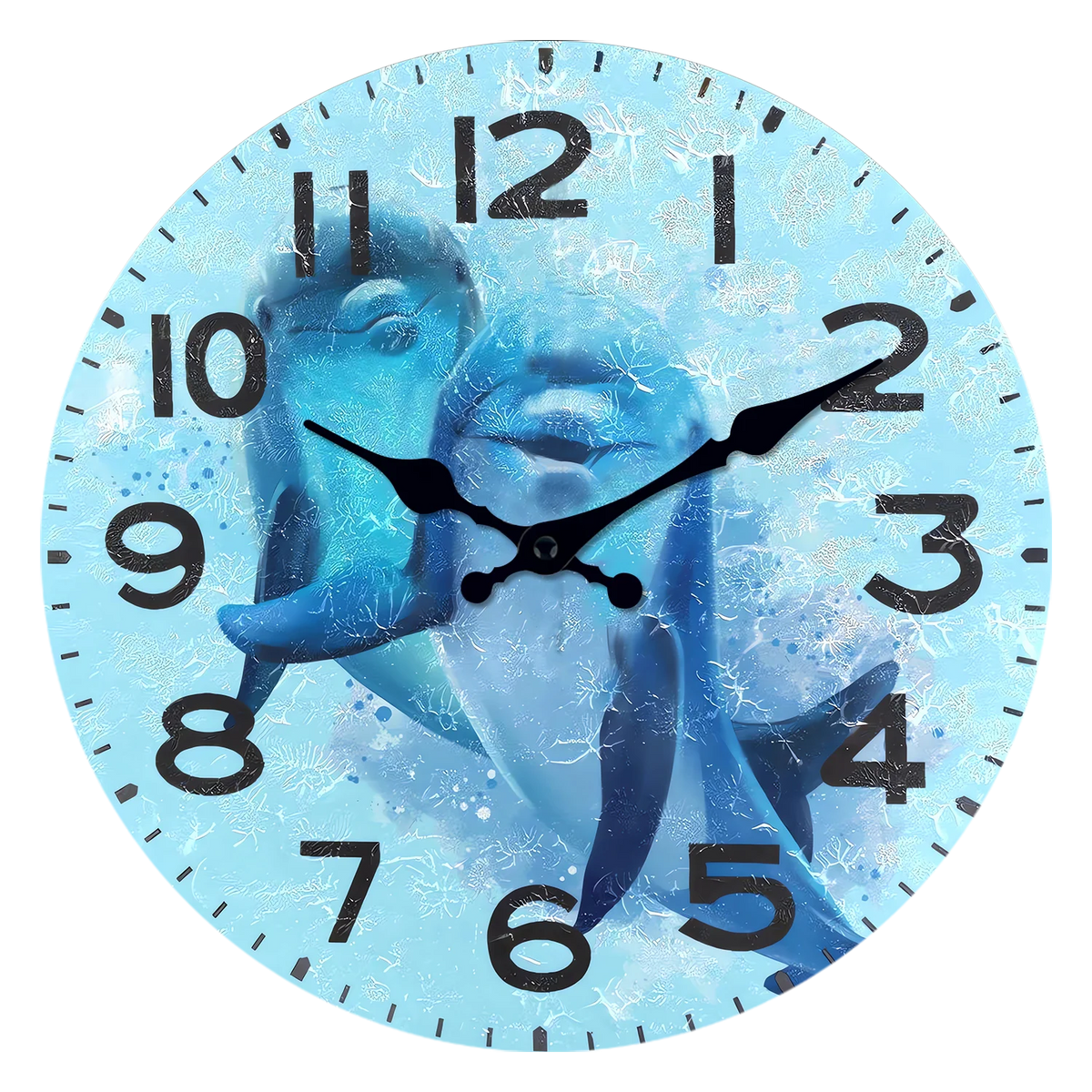 Personalized Blue Dolphin Pattern Wooden Wall Clock for Living Room, Bedroom, Kitchen, Home Decoration, Silent Quartz Clock, Holiday Gift, 10 Inches, 12 Inches 14inch 16inch (No Battery)