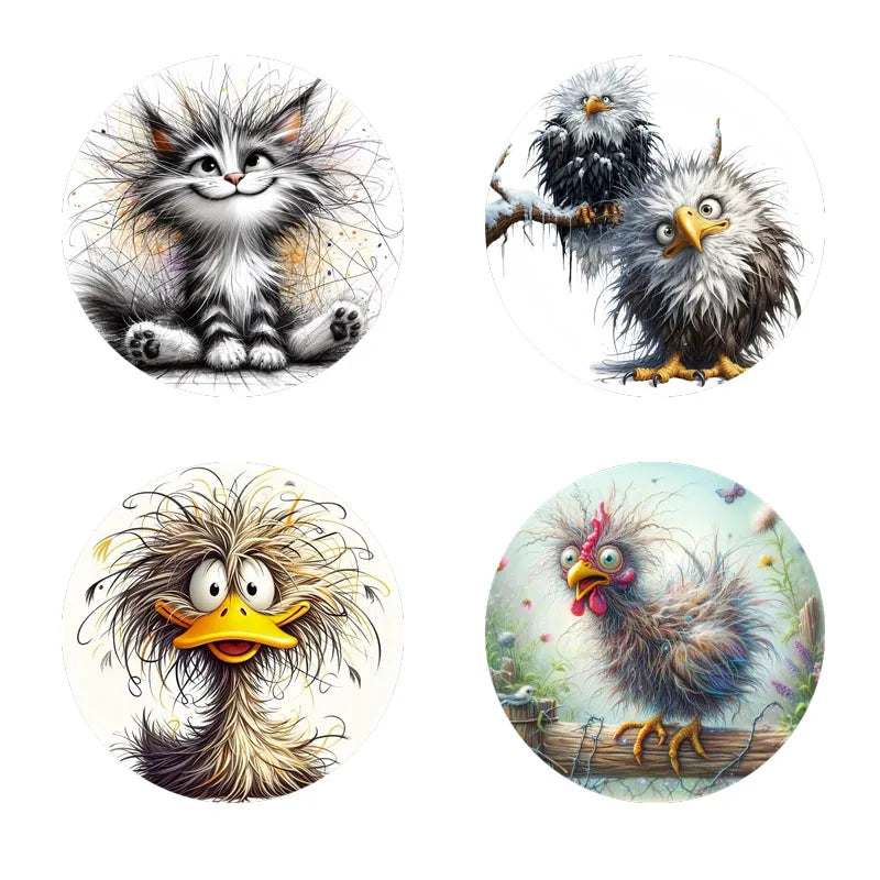 4 Sets of Colorful Bird Pattern Art Coasters, Wooden Anti-Slip Coasters, Suitable for Living Rooms, Offices, Bars, Etc