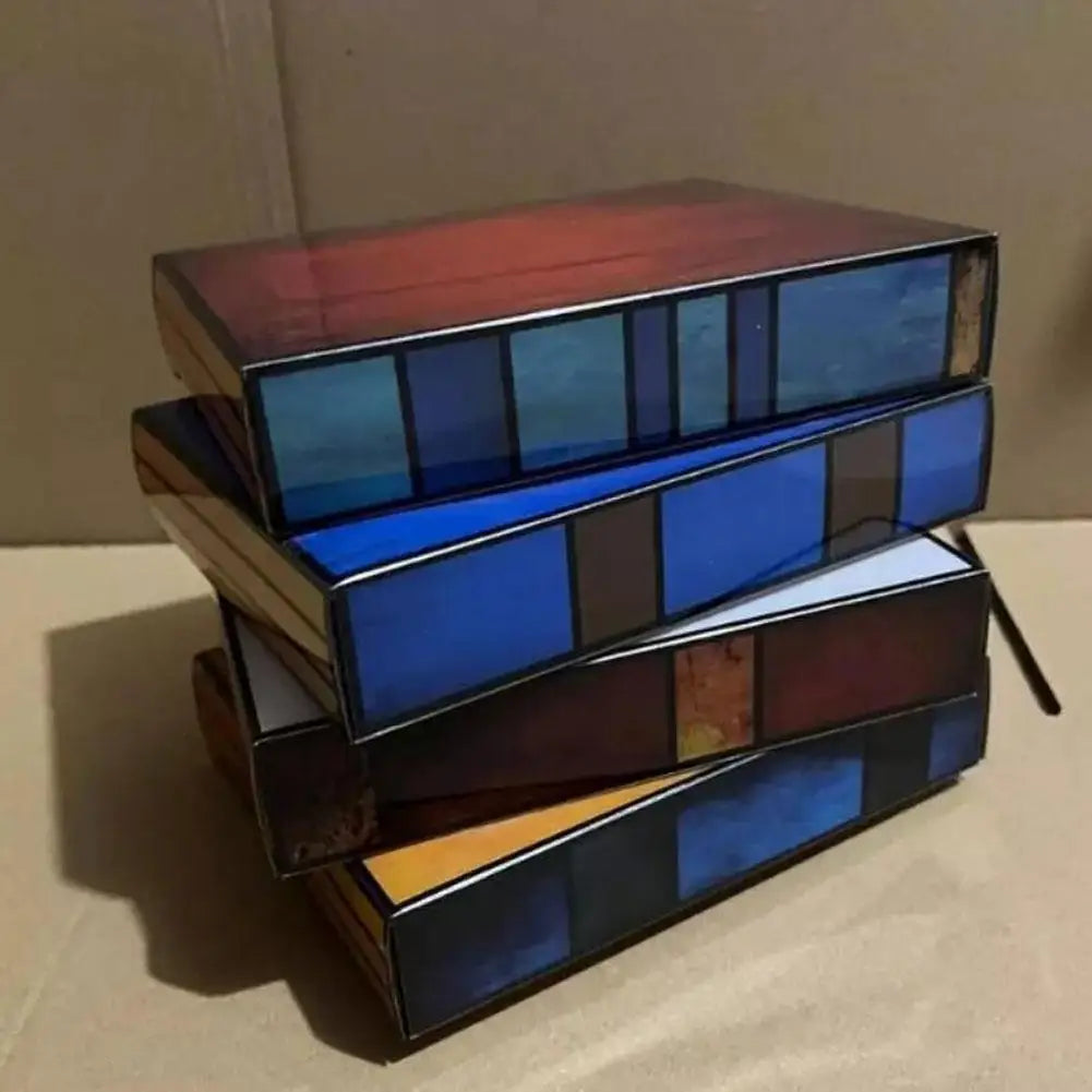 Plastic Stacked Books Lamp Decorative Handicraft Stacked Books Light Stained Glass Table Reading Light Nightstand Desk Lamps