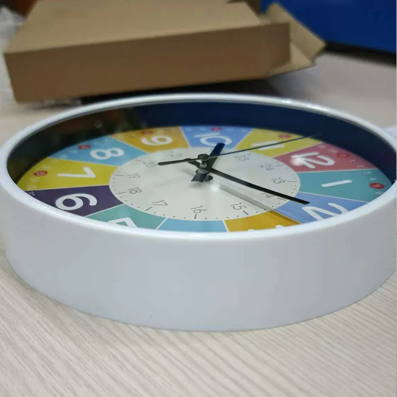 Silent Teaching Time Clock for Kids 8-Inch Kids Room Wall Decor Analog Clock Non Ticking Telling Time Teaching Wall Clock