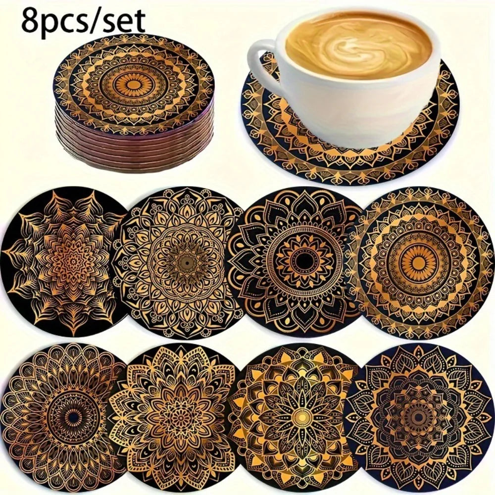 6/8Pcs/set Wooden Placemat Set Design Circular Gathering Family Party Desktop Decoration Wooden Crafts Home Table Linen Coaster