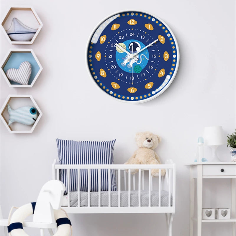 Silent Teaching Time Clock for Kids 8-Inch Kids Room Wall Decor Analog Clock Non Ticking Telling Time Teaching Wall Clock