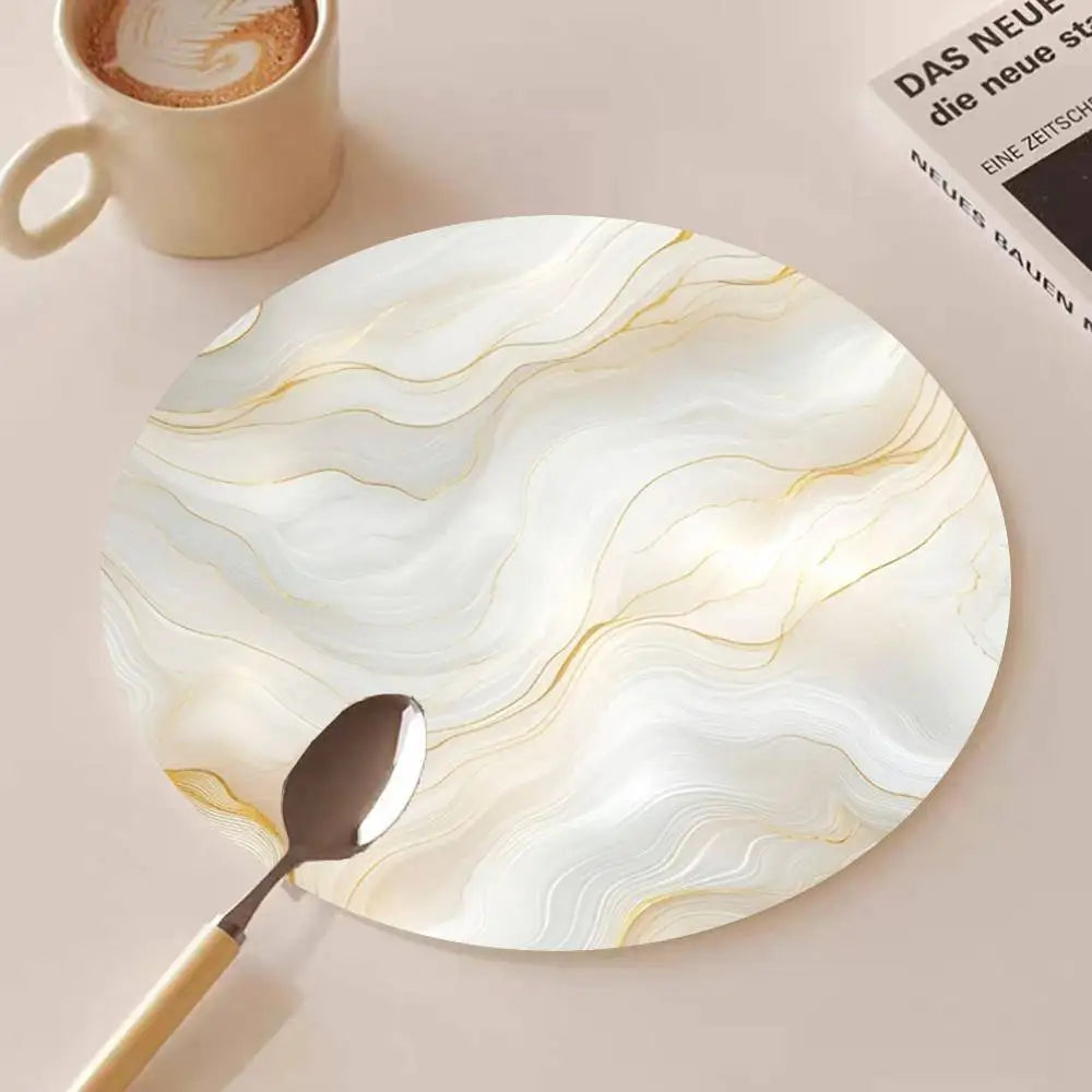 Golden Line Marble Pattern Round Wooden Coasters Suitable For Restaurants And Coffee Home Gift Choice Holidays