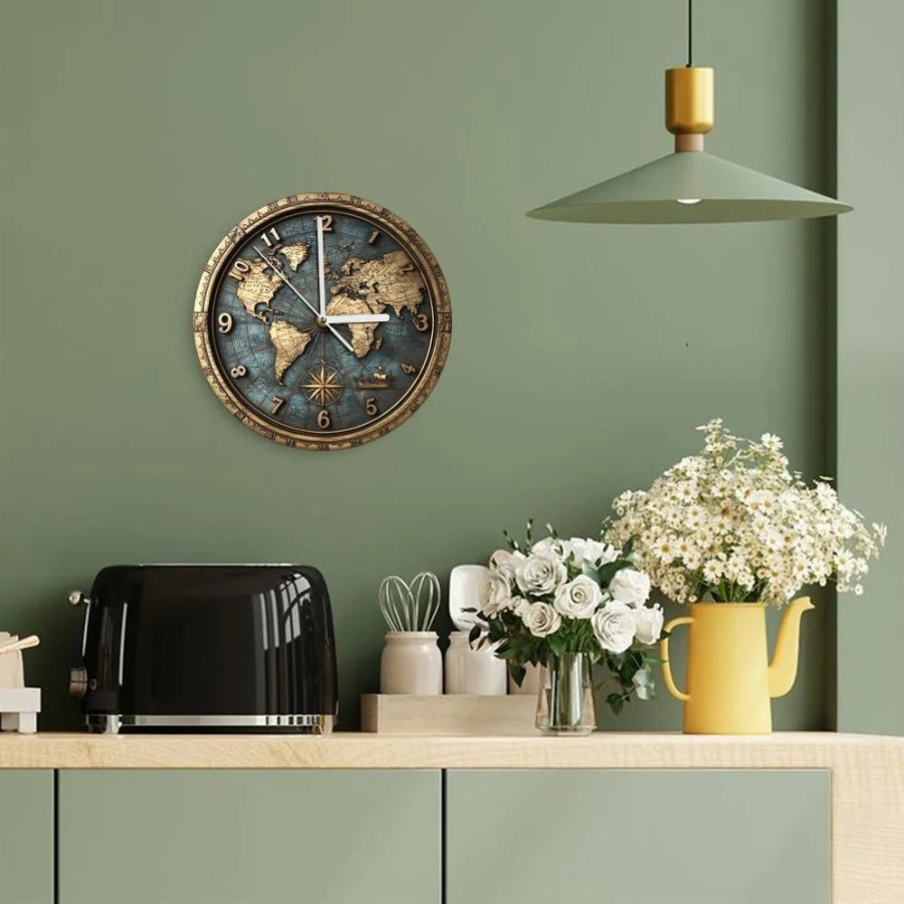 2D Sailboat Theme Nautical Wooden Wall Clock Quartz Silent Round Clocks Vintage Gift Crafts Home Decoration Wood Hanging Clocks