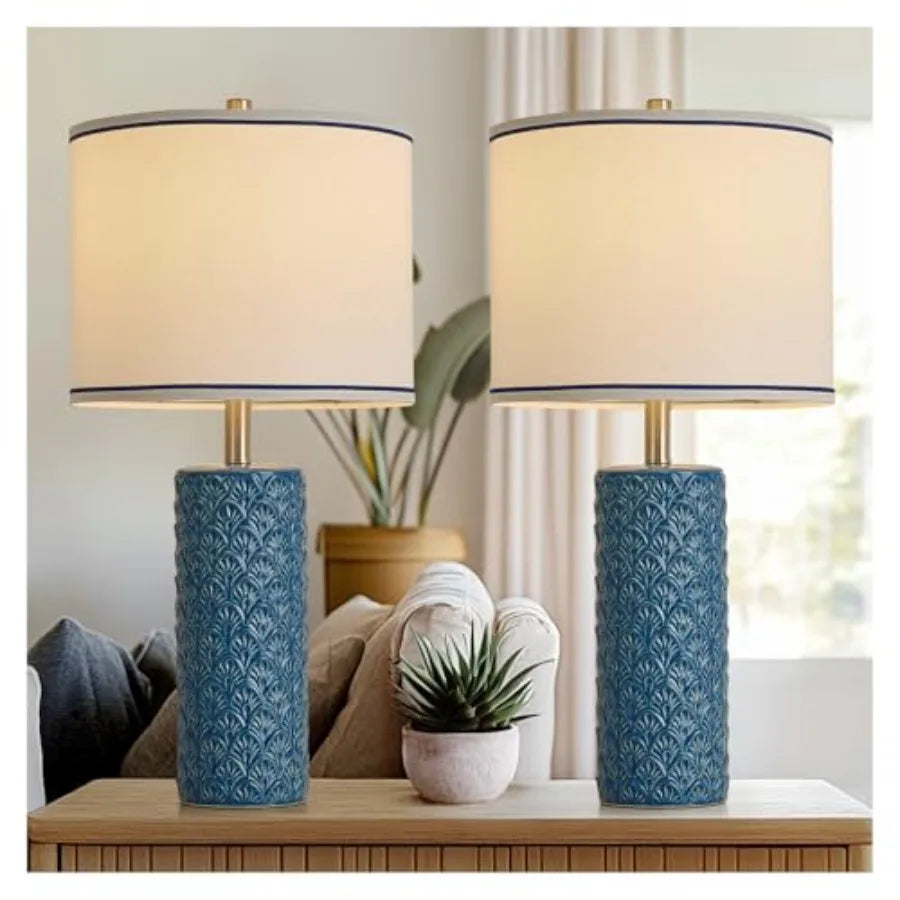 Farmhouse Bedside Table Lamp Set of 2, Modern Ceramic Lamps for Living Room, 3 Color Temperature Rustic Table Lamps for Bedroom