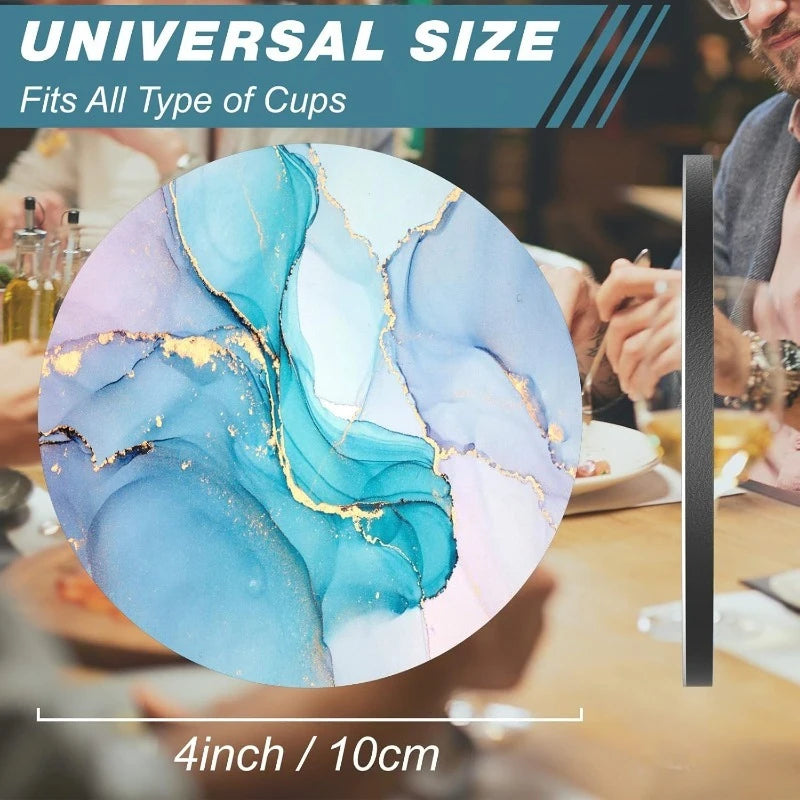 6Pcs 4 Inch Marble Veining Wooden Drink Coasters Set Round Absorbent Coasters Funny Coasters for Cold Drinks Wine Mugs Cups