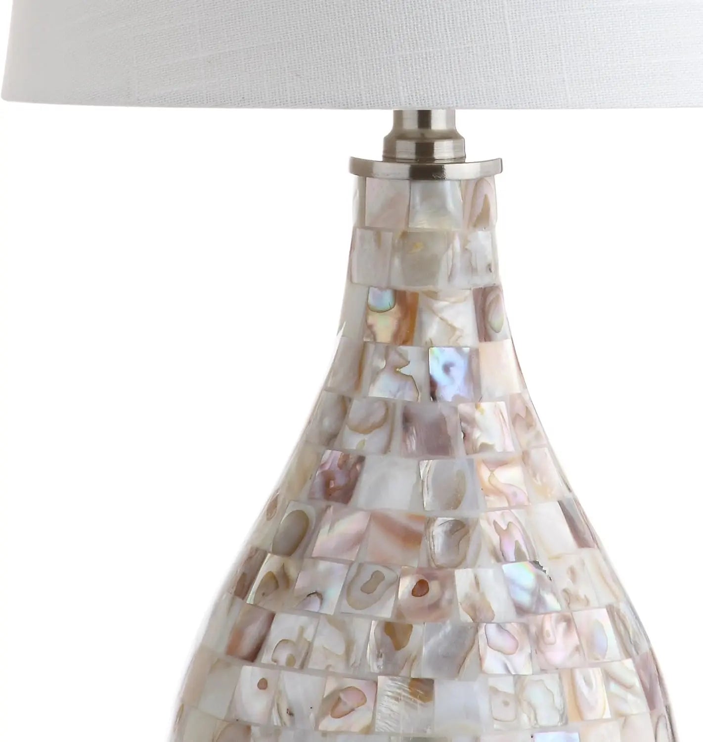 Seashell Coastal Mini LED Table Lamp with White Linen Drum Shade for Living Room Bedroom Nightstand, Modern Decor, LED Bulb