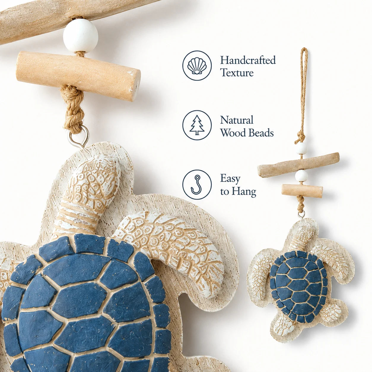 Sea Turtle Hanging Decor Coastal Wall Ornament Wooden Resin Turtle Pendant Beach Theme Home Decoration